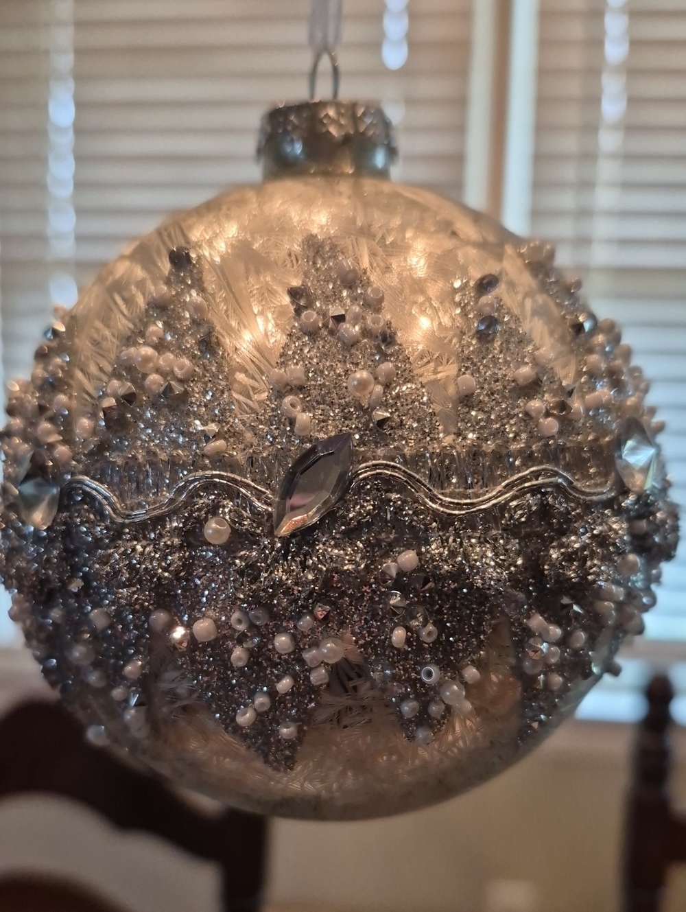 Mark Roberts Silver Beaded and Glitter Holiday Ornament